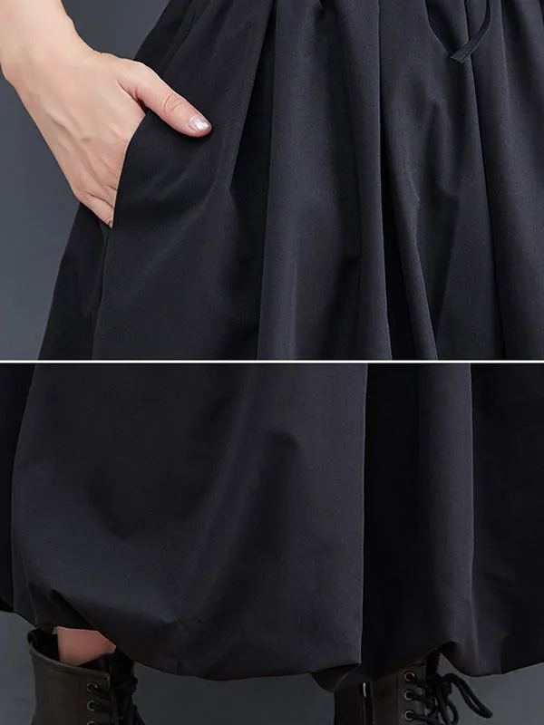 xakxx Urban Loose Drawstring High Waisted Black Bubble Skirt