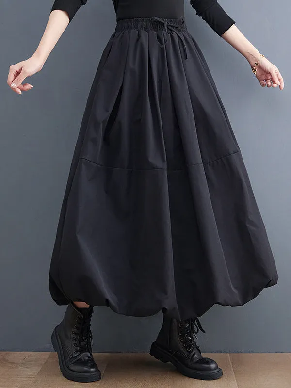 xakxx Urban Loose Drawstring High Waisted Black Bubble Skirt