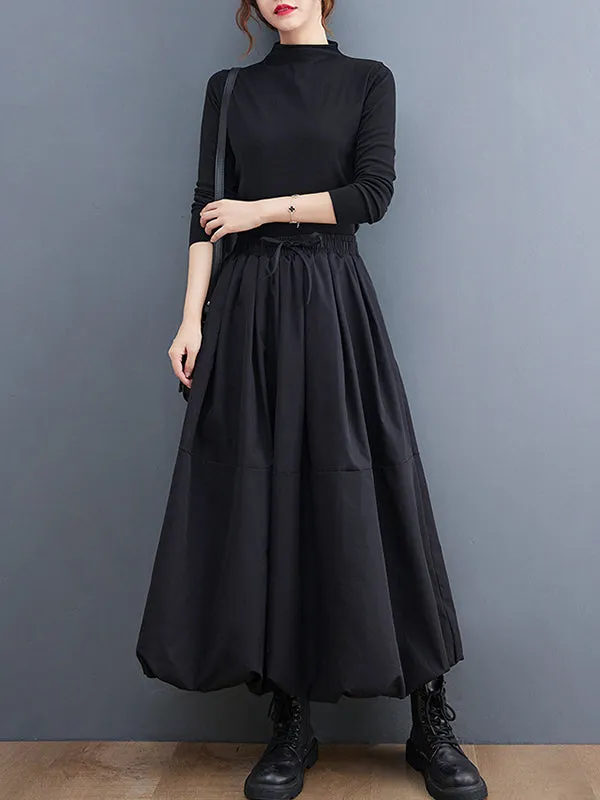 xakxx Urban Loose Drawstring High Waisted Black Bubble Skirt