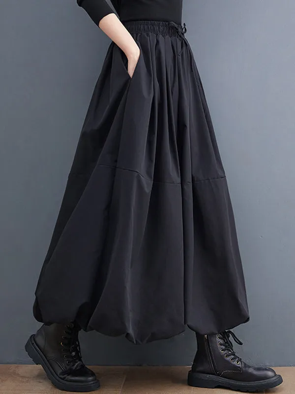 xakxx Urban Loose Drawstring High Waisted Black Bubble Skirt