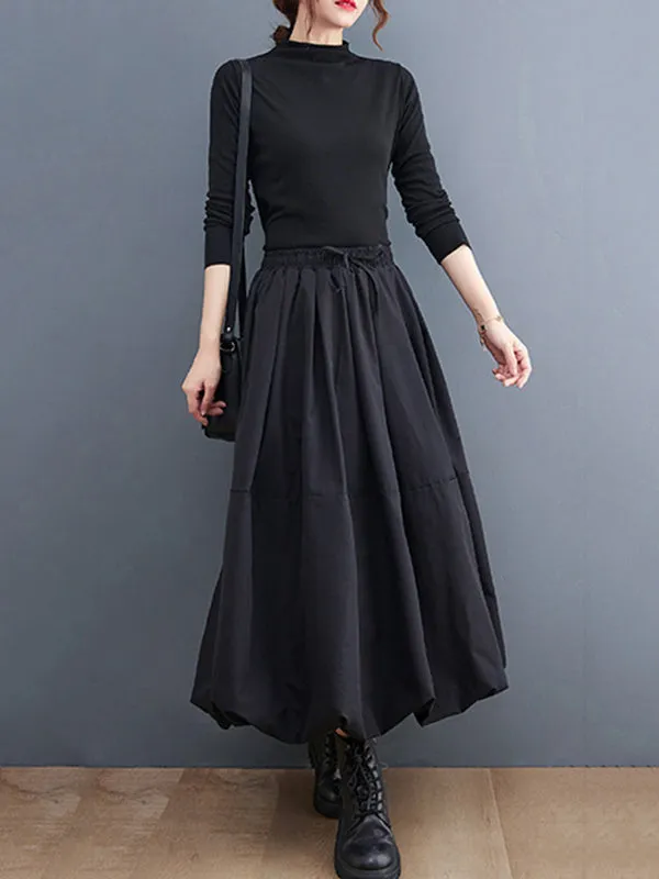 xakxx Urban Loose Drawstring High Waisted Black Bubble Skirt