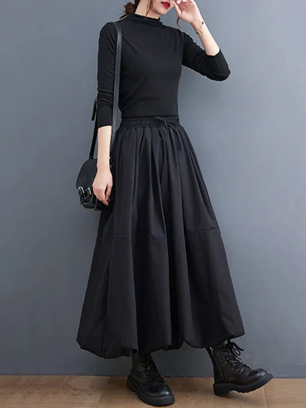 xakxx Urban Loose Drawstring High Waisted Black Bubble Skirt