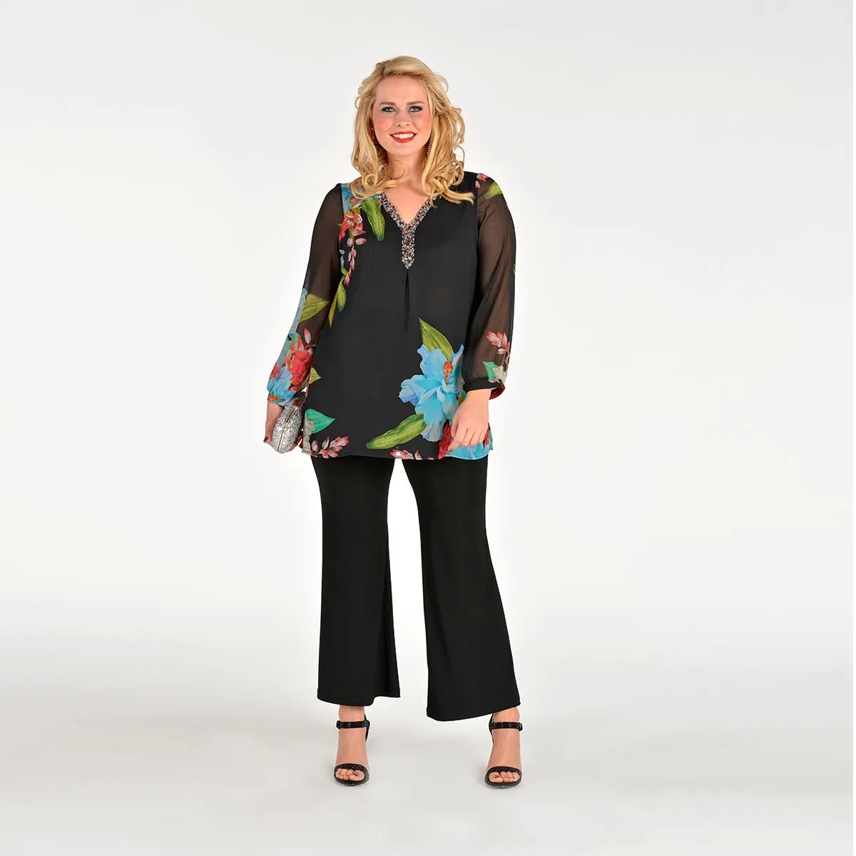 Yoek Black Label Blouse V Beaded Blooms