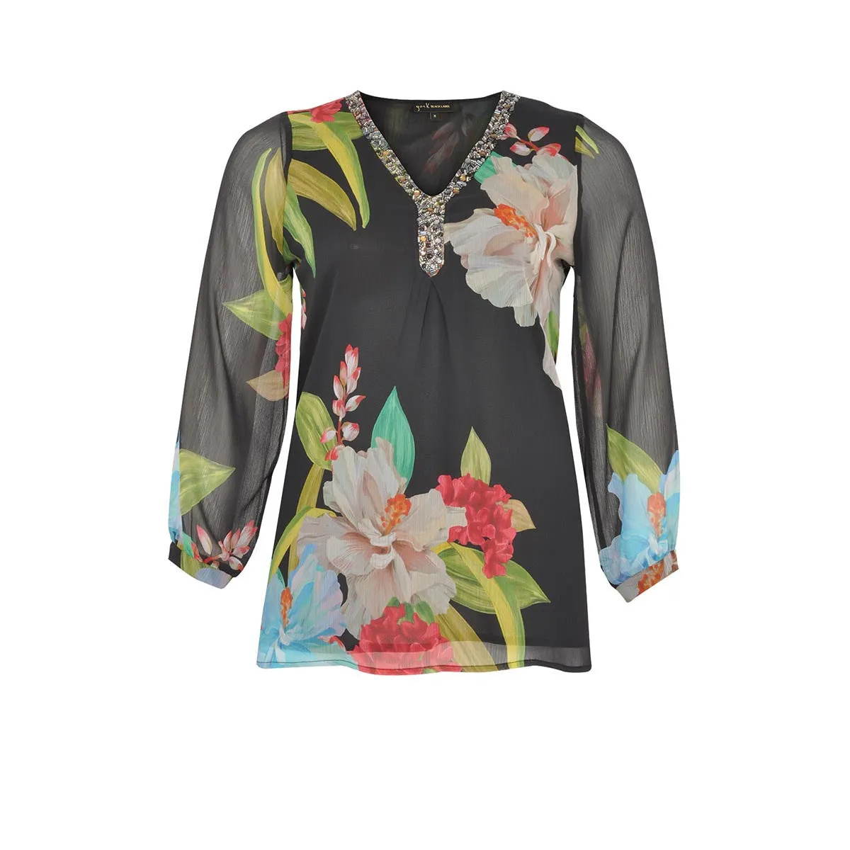 Yoek Black Label Blouse V Beaded Blooms